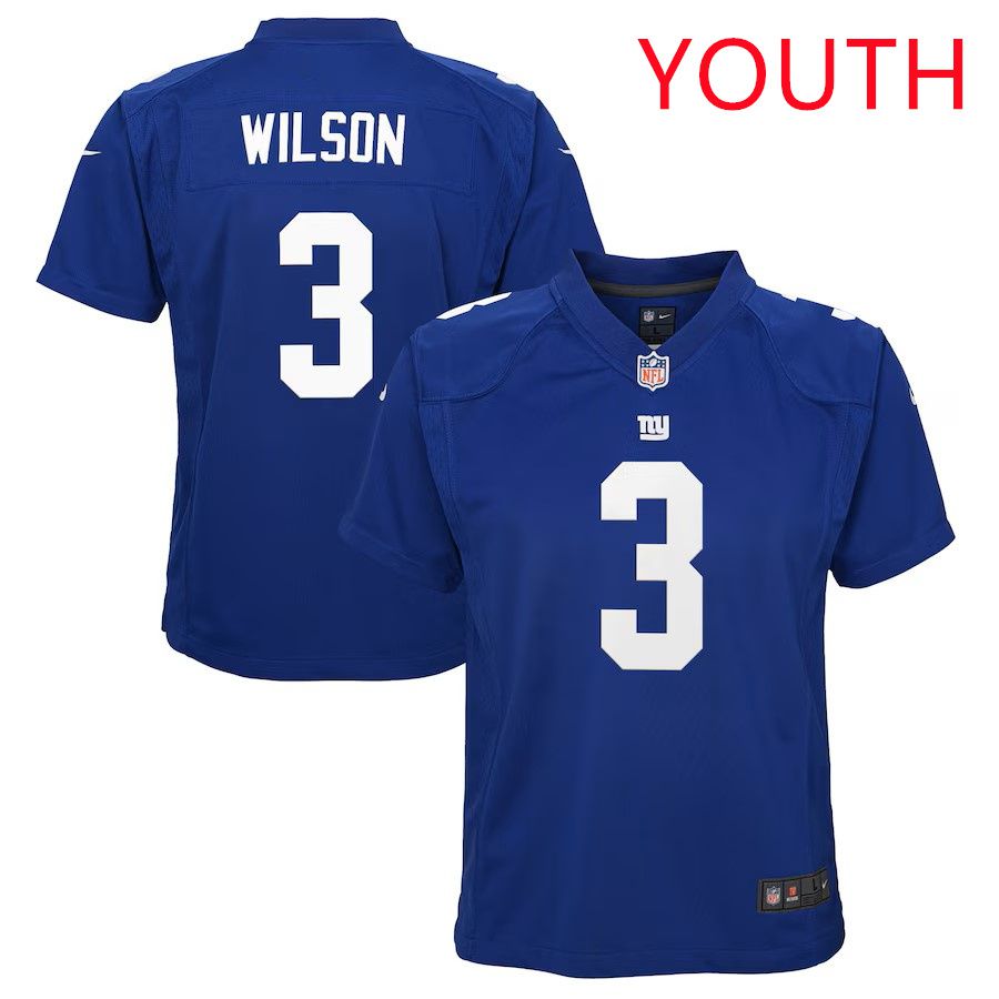 Youth New York Giants #3 Russell Wilson 2025 Nike Royal Game NFL Jersey